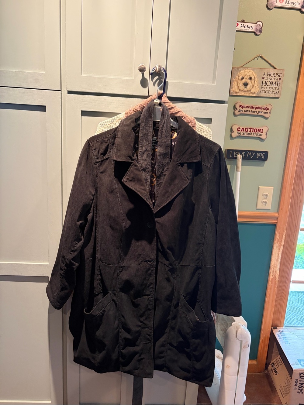 dennis basso Black Trench Coat leather